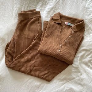 Free People Brown Ribbed Set